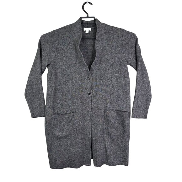 Womens Petite J. Jill Open Front Gray Knit Cardigan 2 Buttons With Pockets S - Picture 1 of 9